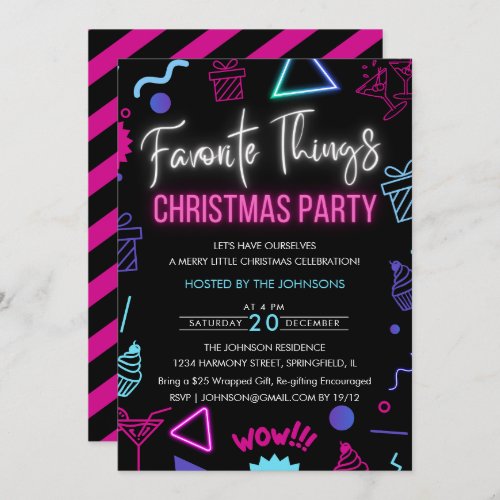 Bright Neon Favorite Things Christmas Party Invitation
