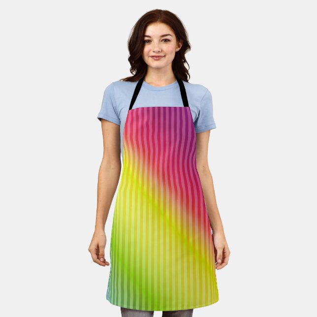 Bright neon fluorescent gradient rainbow ombre col apron (Worn)