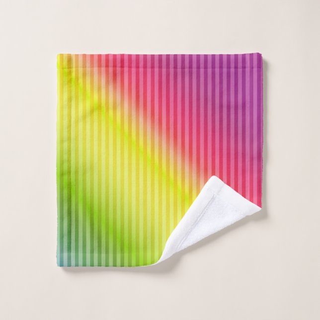 Bright neon fluorescent gradient rainbow ombre col bath towel set (Wash Cloth)