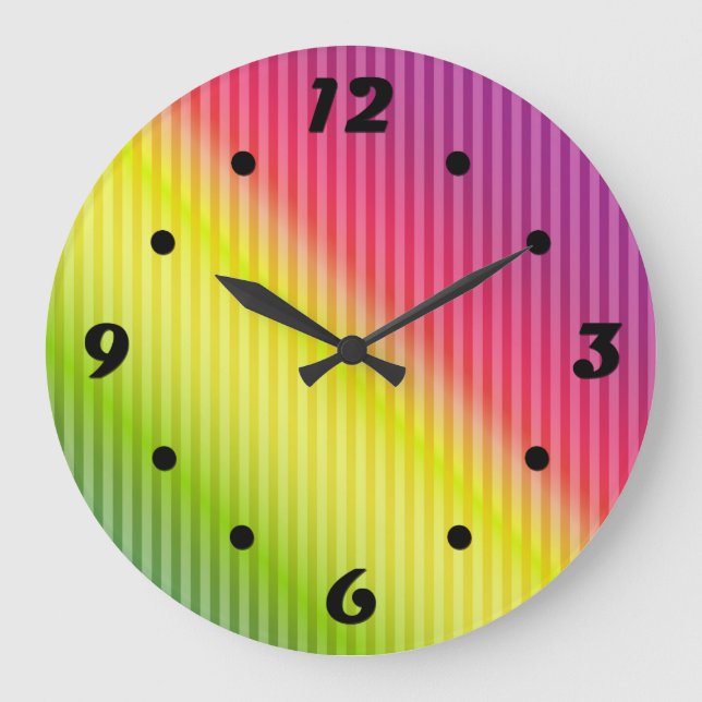 Bright neon fluorescent gradient rainbow ombre col large clock (Front)