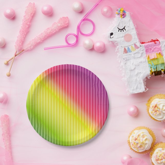 Bright neon fluorescent gradient rainbow ombre col paper plates (Party)