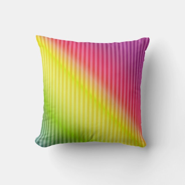 Bright neon fluorescent gradient rainbow ombre col throw pillow (Front)