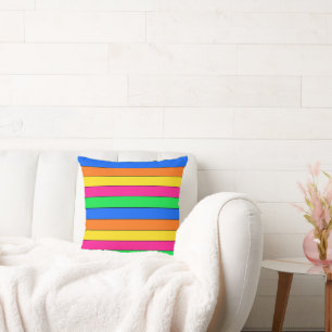 BRIGHT NEON FLUORO COLORS PINK YELLOW ORANGE LINES THROW PILLOW
