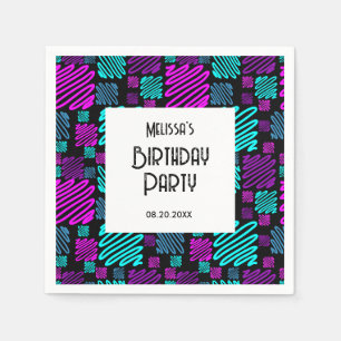 Bright Neon Geometric Pattern Black Birthday Napkins