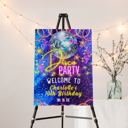 Bright Neon Glow Disco Dance Party Welcome Sign