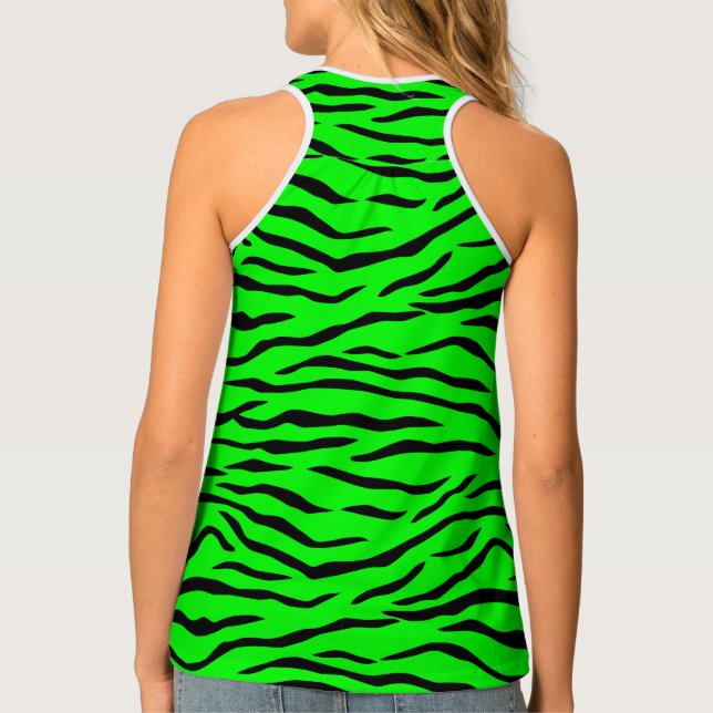 Bright Neon Green and Black Tiger Stripes Leggings Tank Top (Back)