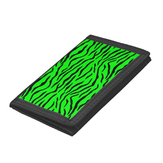 Bright Neon Green and Black Tiger Stripes Trifold  Trifold Wallet (Bottom)