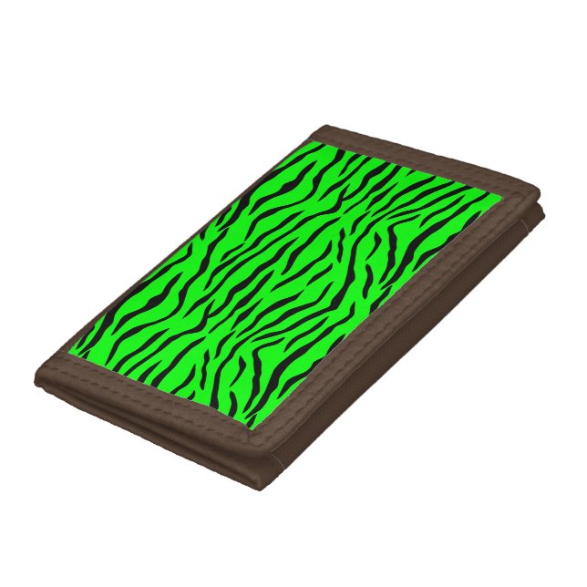 Bright Neon Green and Black Tiger Stripes Trifold Wallet (Bottom)