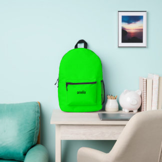 Bright Neon Green Custom Name Girls Printed Backpack