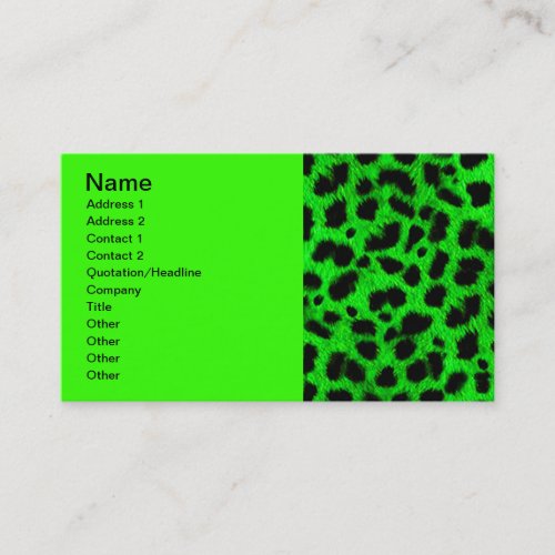 BRIGHT NEON GREEN LIME BLACK ANIMAL PRINT PATTERN BUSINESS CARD