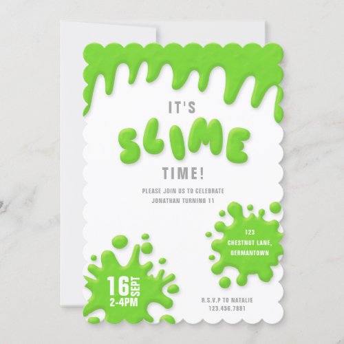 Bright neon green slime party invitation