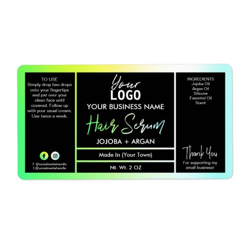 Bright Neon Holographic Green Hair Serum Labels