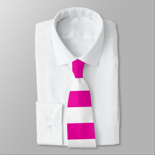 Bright Neon Hot Pink and White Stripe Tie