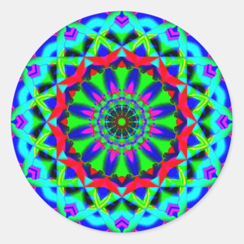 Bright Neon Kaleidoscope  Abstract Mandala Classic Round Sticker