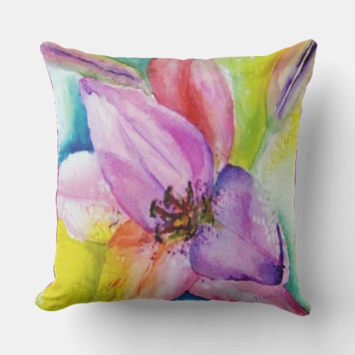 BRIGHT NEON LILY FLOWER PATIO OUTDOOR PILLOW