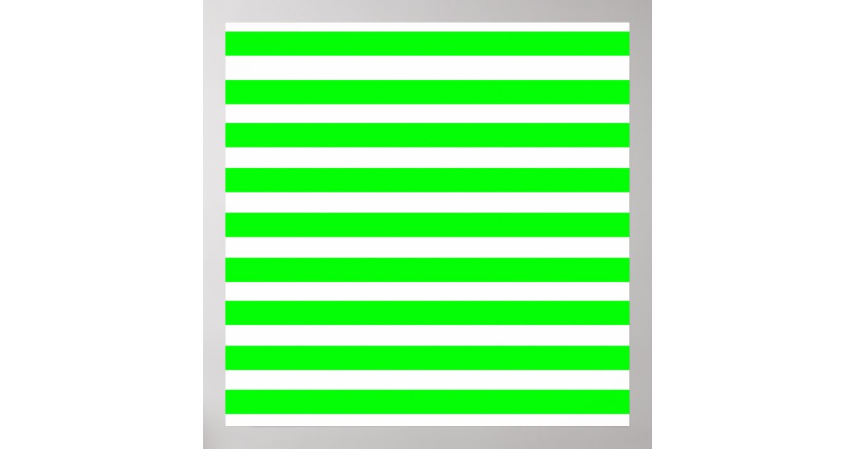 Bright Neon Lime Green and White Stripes Pattern Poster Zazzle