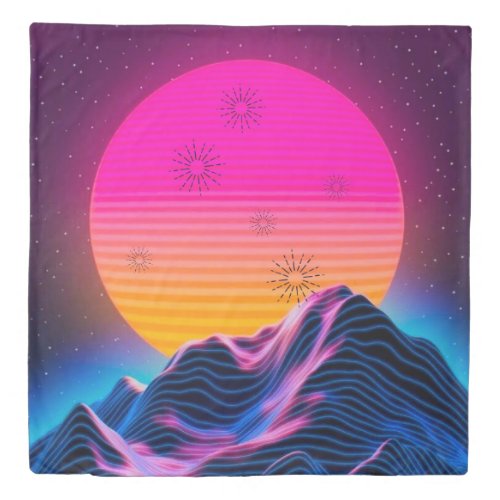Bright Neon Mountains Dusk to Dawn Duvet Cover