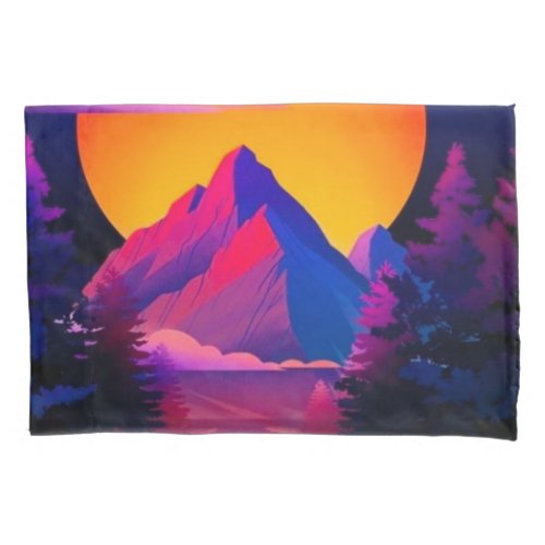 Bright Neon Mountains Sunrise Airplane Pillow Case