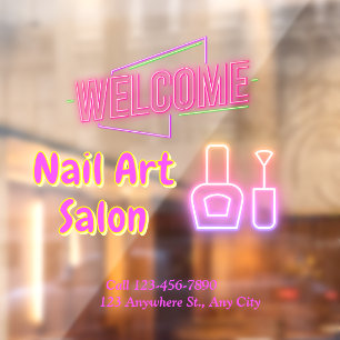 Bright Neon Nail Art Salon Entry – Personalized Window Cling