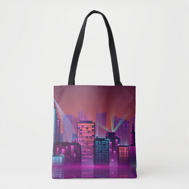 Bright neon night cityscape, vintage. tote bag (Front)