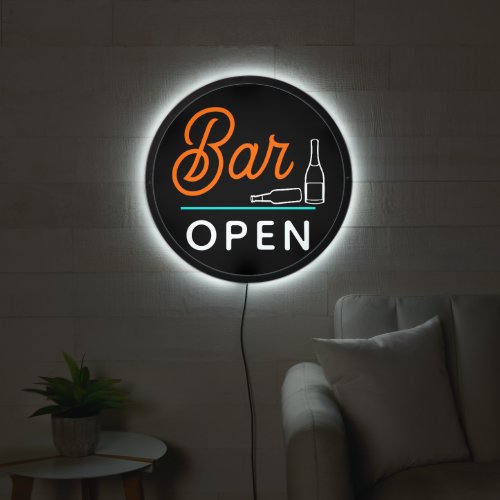 Bright Neon Orange Aqua Blue Retro Bar Open LED Sign