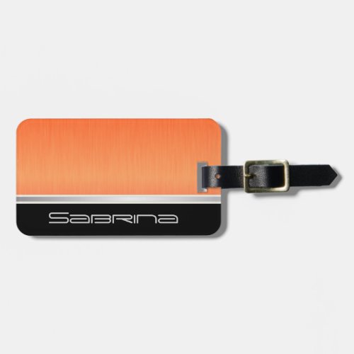 Bright Neon Orange Brush Steel and Silver Print Luggage Tag