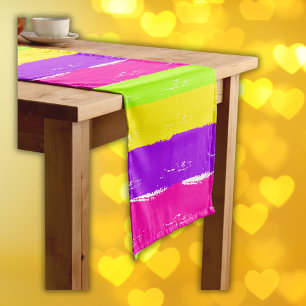 Bright Neon Paint Brush Strokes Short Table Runner