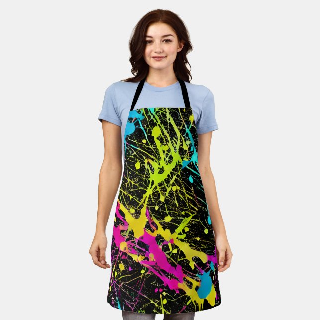 Bright Neon Paint Splatter Apron (Worn)