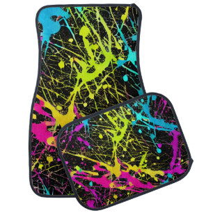 Bright Neon Paint Splatter Car Floor Mat