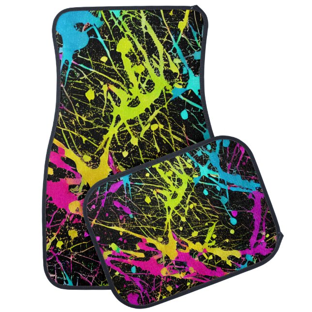 Bright Neon Paint Splatter Car Floor Mat (Set)