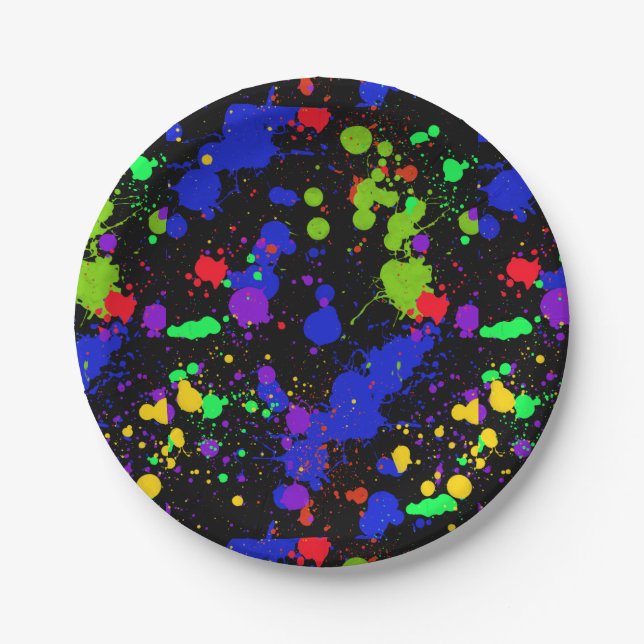 Bright Neon, Paint Splatter, Custom Paper Plates (Front)