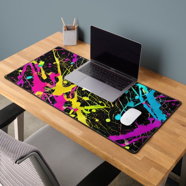 Bright Neon Paint Splatter Desk Mat (Office 2)