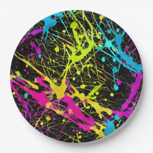 Bright Neon Paint Splatter Paper Plates