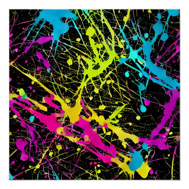 Bright Neon Paint Splatter Poster (Front)