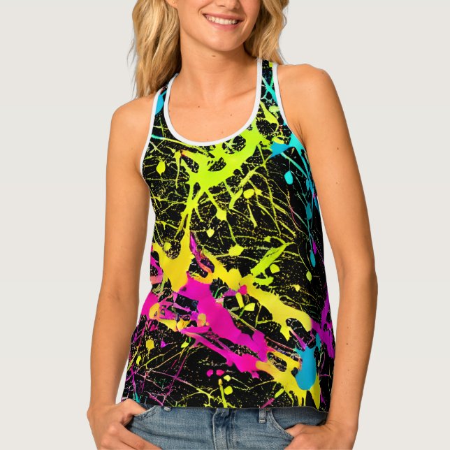 Bright Neon Paint Splatter Tank Top (Front)