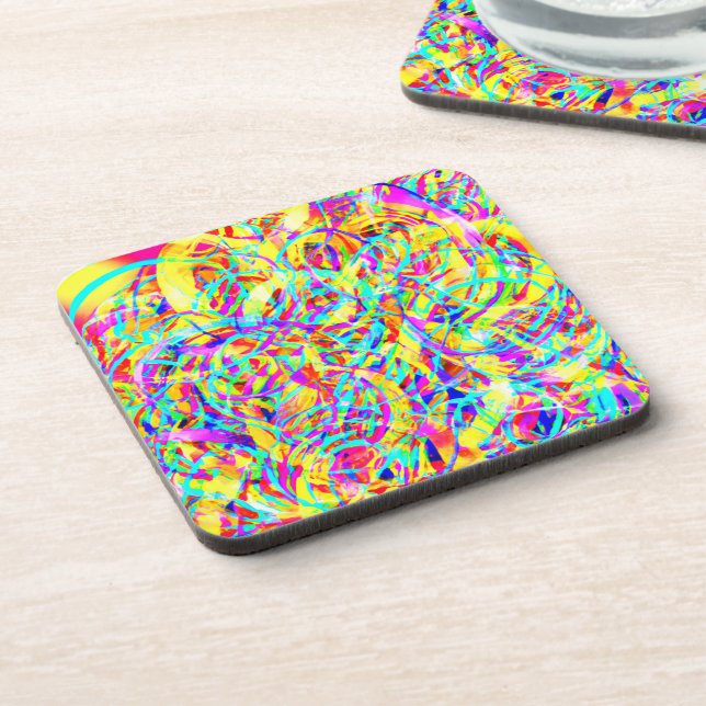 Bright Neon Patterns Print Beverage Coaster (Left Side)