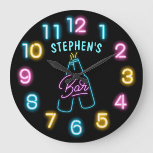 Bright Neon Personalized Beer Bar Large Clock
