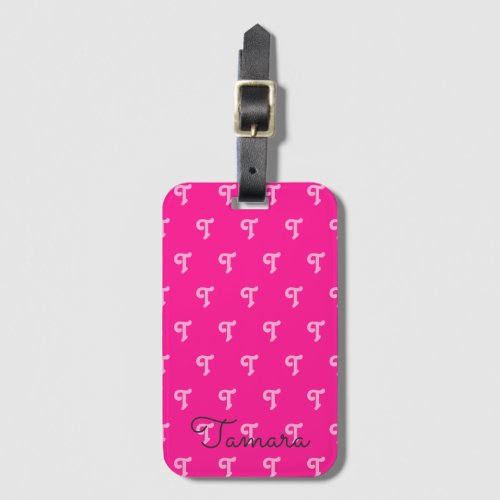 Bright Neon Pink Bold Monogrammed Monogram Initial Luggage Tag