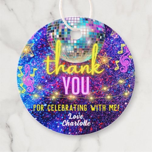 Bright Neon Pink Glow Disco Dance Party Thank You Favor Tags