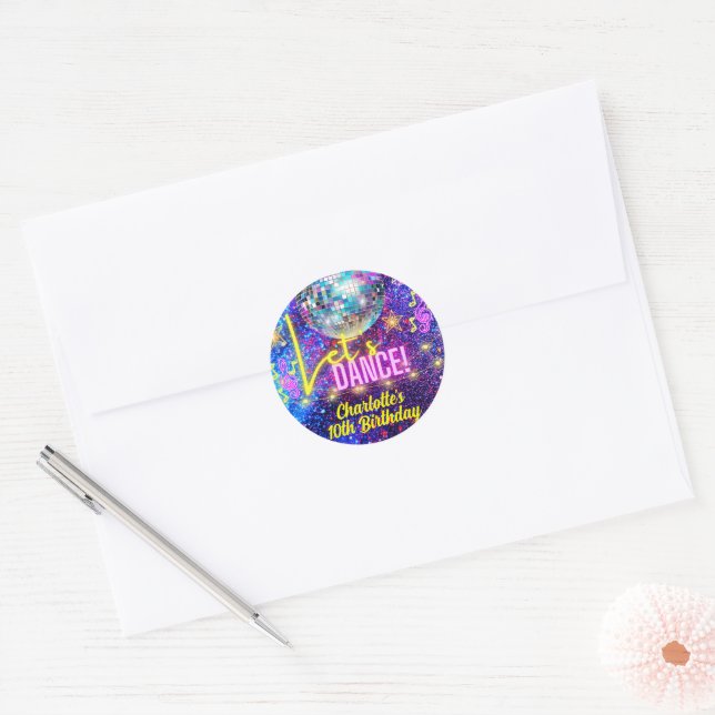 Bright Neon Pink Glow Disco Let's Dance Party Classic Round Sticker (Envelope)