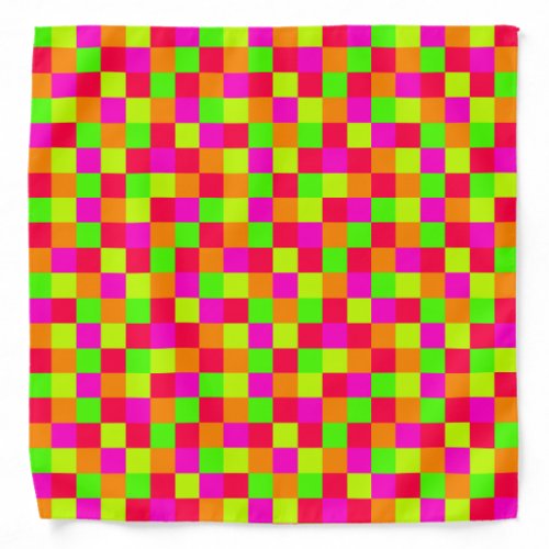 Bright Neon Pink Green Pixel Mosaic Pattern Design Bandana