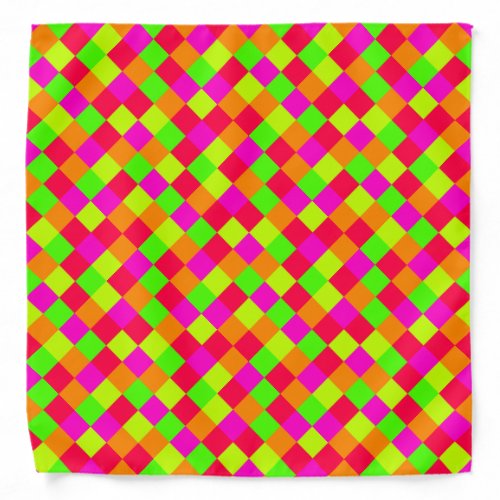 Bright Neon Pink Green Pixel Mosaic Pattern Design Bandana