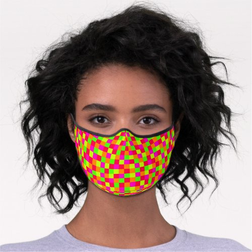 Bright Neon Pink Green Pixel Mosaic Pattern Design Premium Face Mask