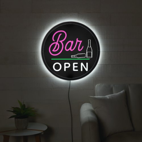 Bright Neon Pink Lime Green White Retro Bar Open LED Sign
