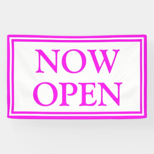 Bright Neon Pink White Business Now Open Banner