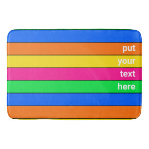 BRIGHT NEON PINK YELLOW BLUE GREEN ORANGE STRIPE BATH MAT