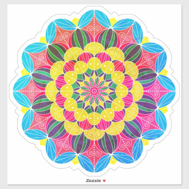 Bright Neon Psychedelic Mandala Sticker (Sheet)