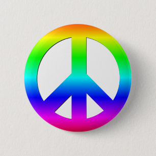 Bright Neon Rainbow CND Peace Symbol on White Pinback Button