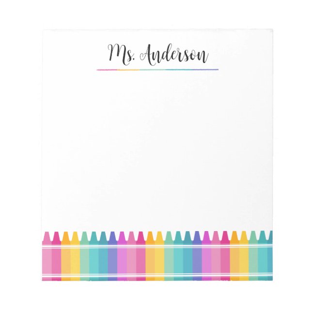 Bright Neon Rainbow Crayons Preschool Design Notepad (Front)