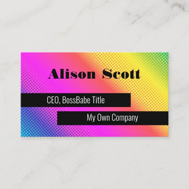 Bright Neon Rainbow Modern Social Media Business C Card (Front)